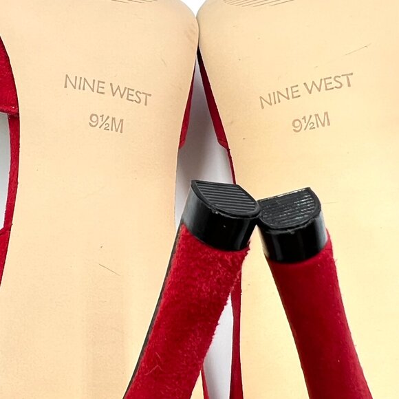 Nine West Womens Size 9.5 Red Suede Leather Pumps Heels Shoes - Picture 12 of 14